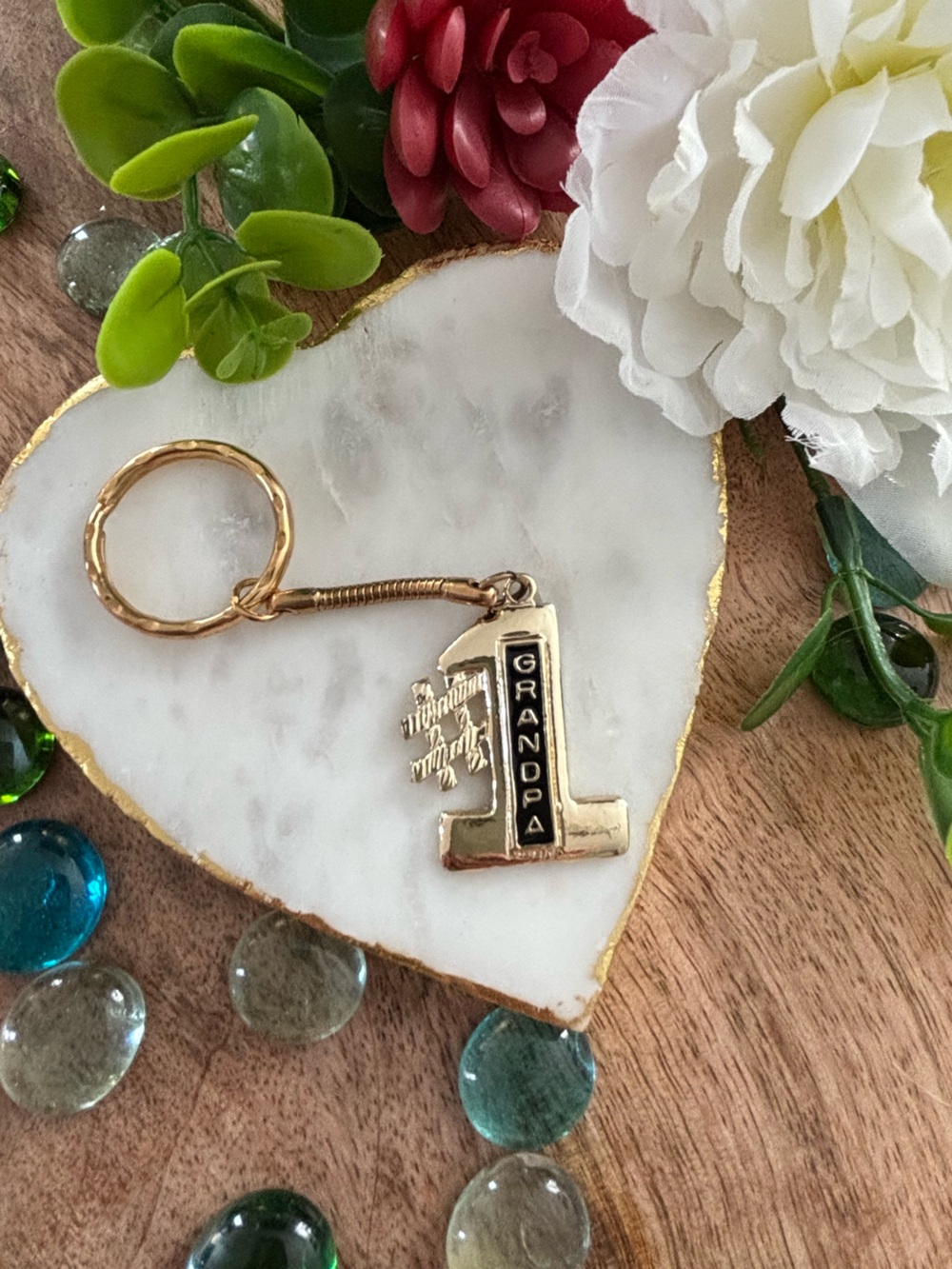 Gold-tone "#1 Grandpa" Keychain by Avon